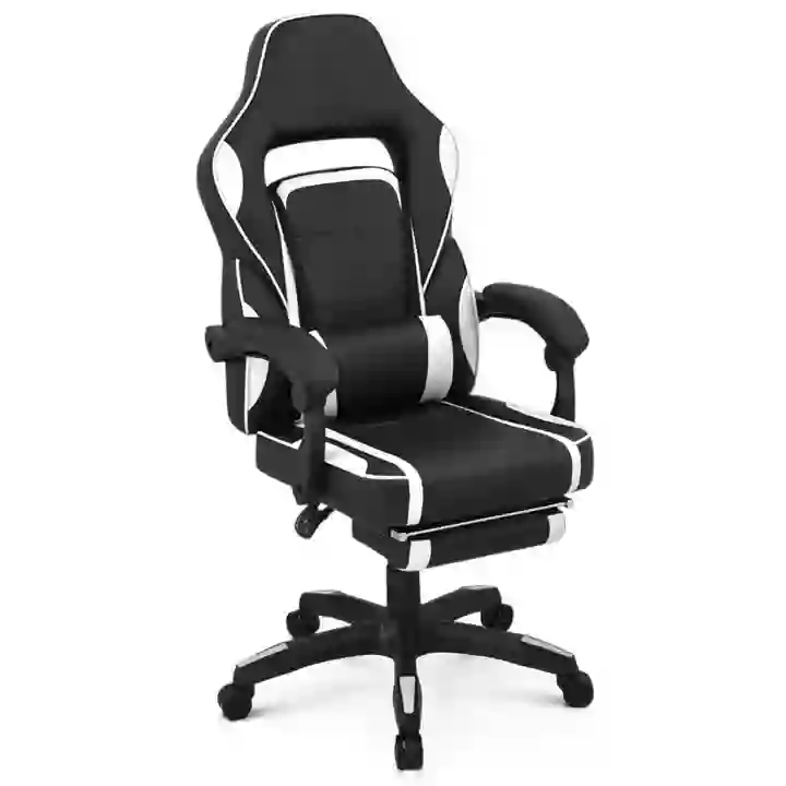 Comfortable racing gaming chair with massage,recline and footrest {black and white}